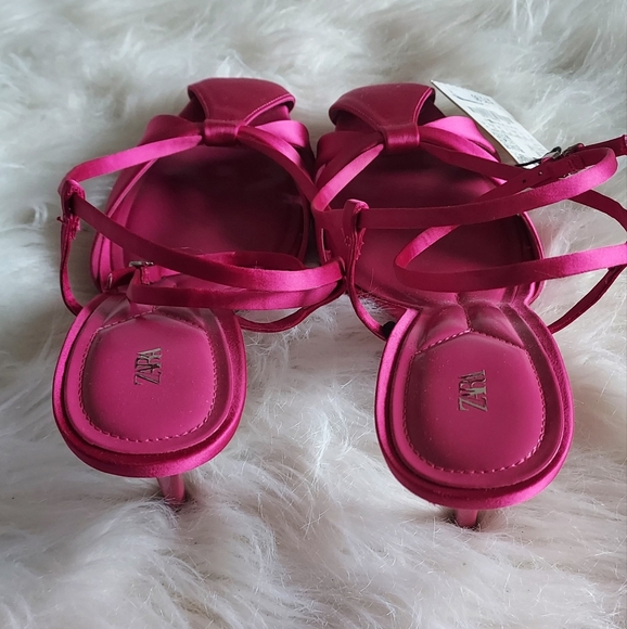 Zara Satin Effect Pink Strappy Heels Sz-10 - Picture 6 of 12